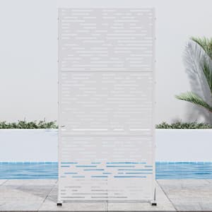 72 in. H x 35 in. W White Outdoor Metal Privacy Screen Garden Fence Wave Pattern Wall Applique