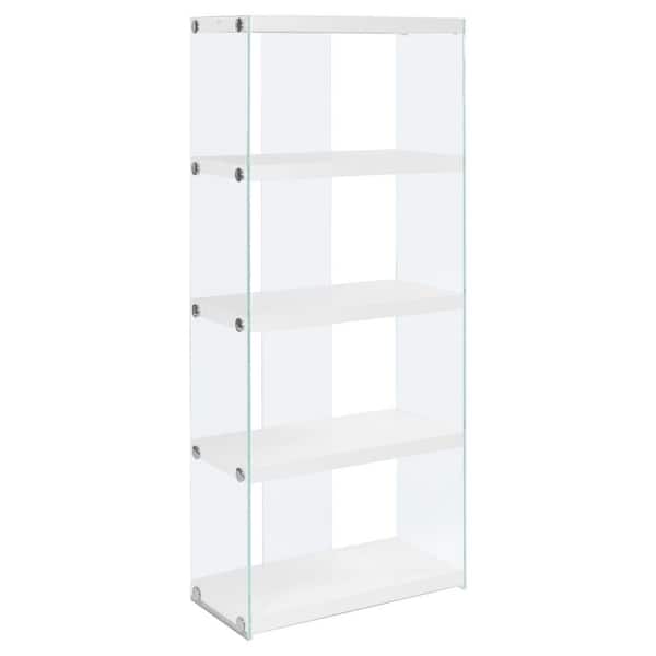 HomeRoots 58.75 in. Jasmine White, Clear Particle Board 4-Shelf Bookcase