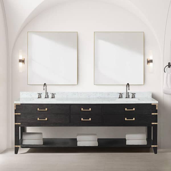 Irvington 84 in W x 22 in D Black Oak Double Bath Vanity and Carrara Marble Top