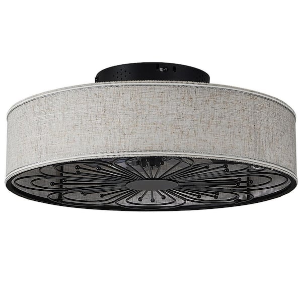 20 in. Indoor Black Farmhouse Standard Low Profile Caged Flush Mount Ceiling Fan Light Fixture with No Bulbs Included