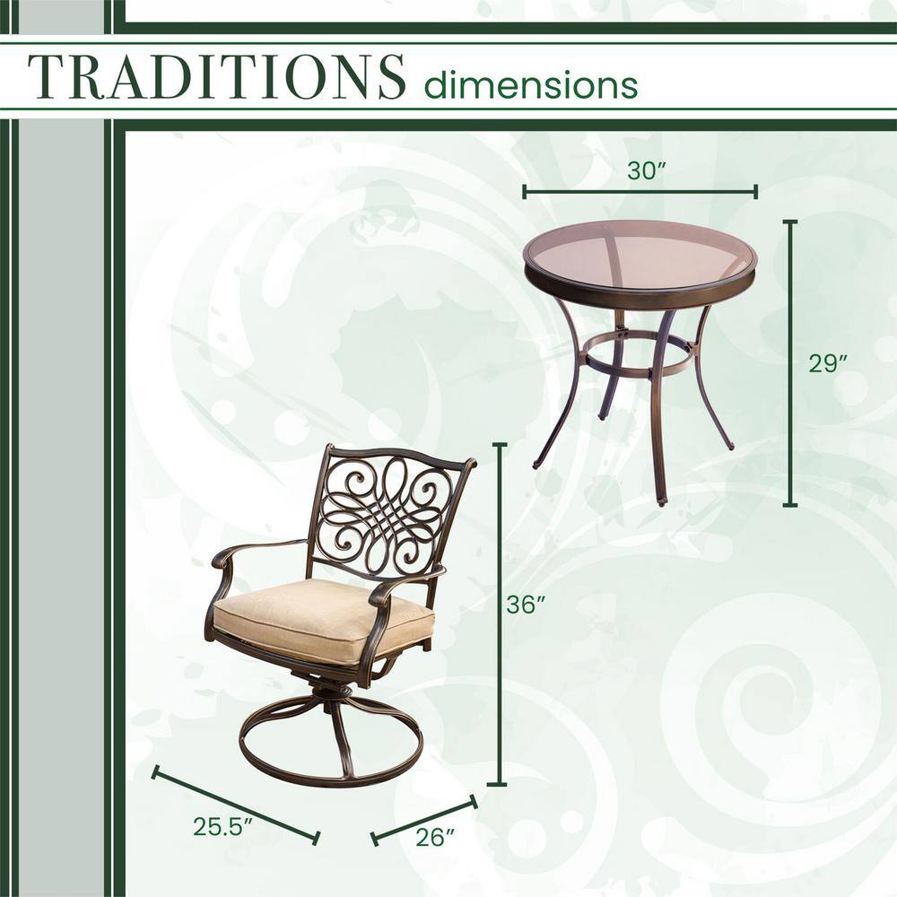 Elegant Traditions 3-Piece Bronze Bistro Set with Swivel Chairs and Glass-top Table