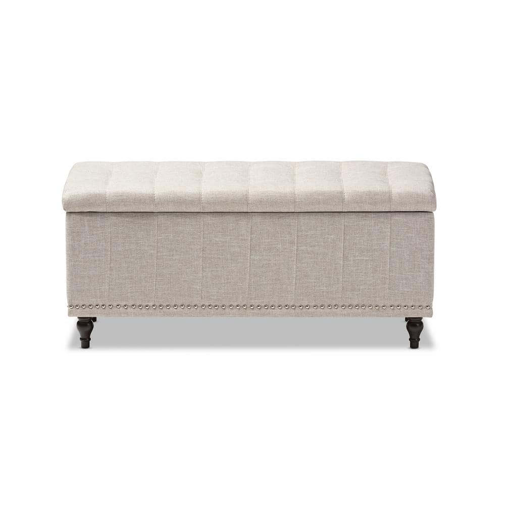 Kaylee Beige Button-Tufted Storage Ottoman Bench with Silver Nailheads