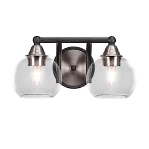 Madison 7.75 in. 2-Light Bath Bar, Matte Black and Brushed Nickel, Clear Bubble Glass Vanity Light
