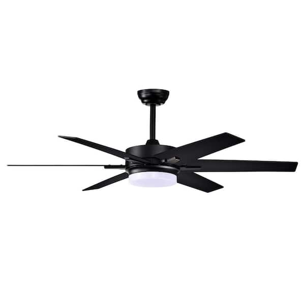 Edvivi 52 in. Integrated LED Indoor Matte Black 6-Blade Reversible Ceiling Fan w/Light Kit, Remote Control