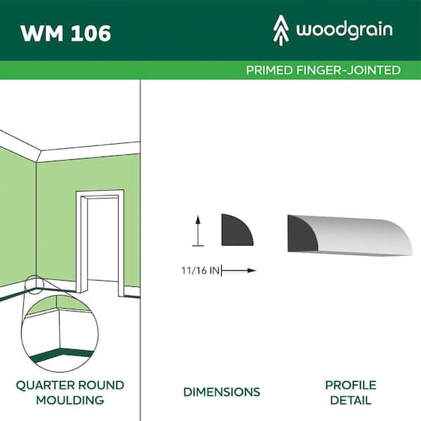 106 11/16 in. x 11/16 in. x 96 in. Primed Finger Jointed Quarter Round Moulding (1-Piece − 8 Total Linear Feet)