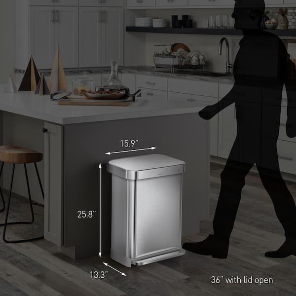 simplehuman 45L Rectangular Step Kitchen Trash Can with Liner