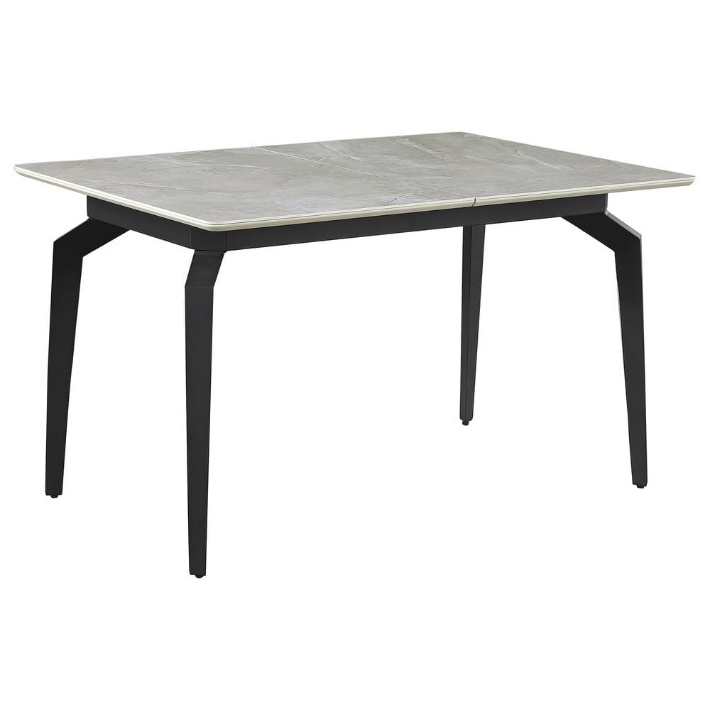 Mina Rectangular Extendable Gray Ceramic and Black Dining Table