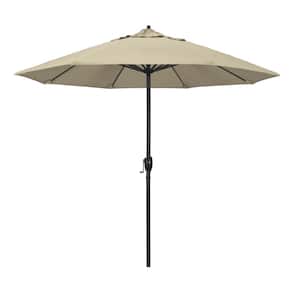 9 ft. Black Aluminum Market Patio Umbrella Auto Tilt in Antique Beige Sunbrella