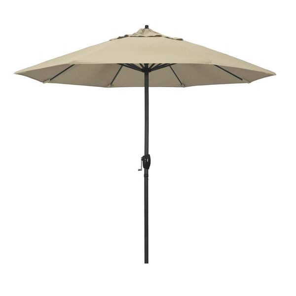 California Umbrella 9 ft. Black Aluminum Market Patio Umbrella Auto ...