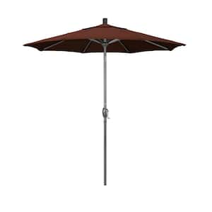 7.5 ft. Grey Aluminum Market Push Button Tilt Crank Lift Patio Umbrella in Bay Brown Sunbrella