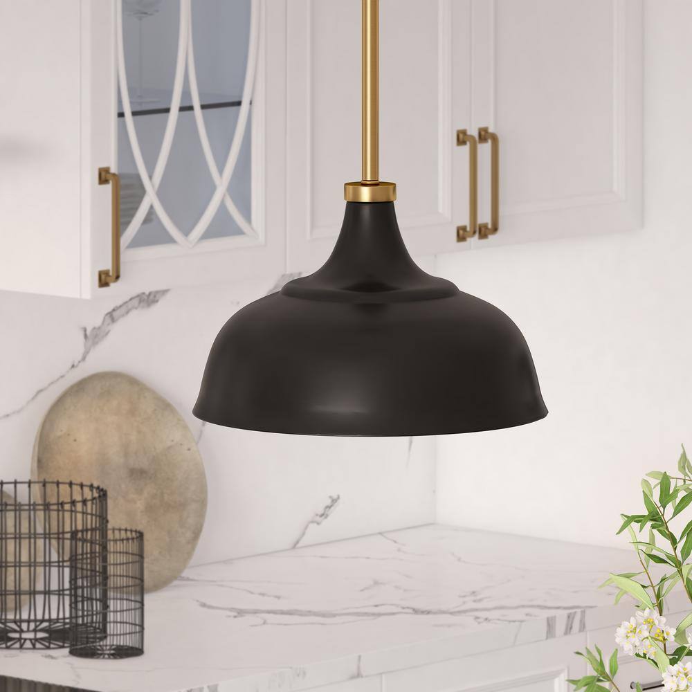 Modern Blackened Bronze Dome Pendant with Brass Accents