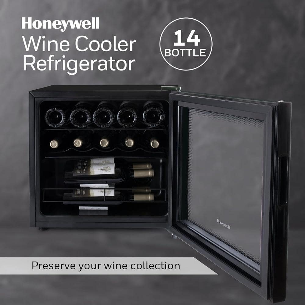 Black Freestanding 14 Bottle Countertop Wine Cooler with Glass Door