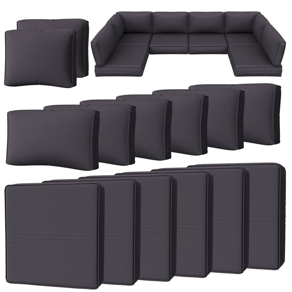14-Piece 5 in. Outdoor Patio Cushions Water-Resistant Replacement Cushions for 6-Seat Rattan Sectional Sofa Grey
