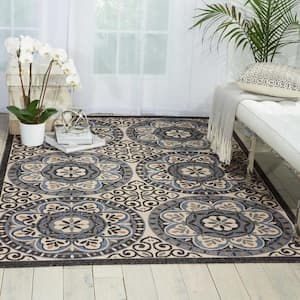 Caribbean Ivory/Charcoal 5 ft. x 8 ft. Moroccan Transitional Indoor/Outdoor Patio Area Rug