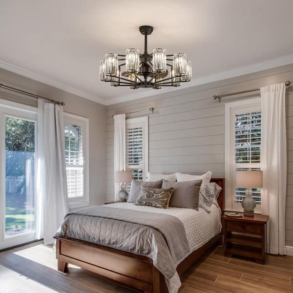 36 in. Indoor 10-Light Black Crystal Ceiling Fan with Light and Remote Control, Farmhouse Chandelier Fan for Living Room