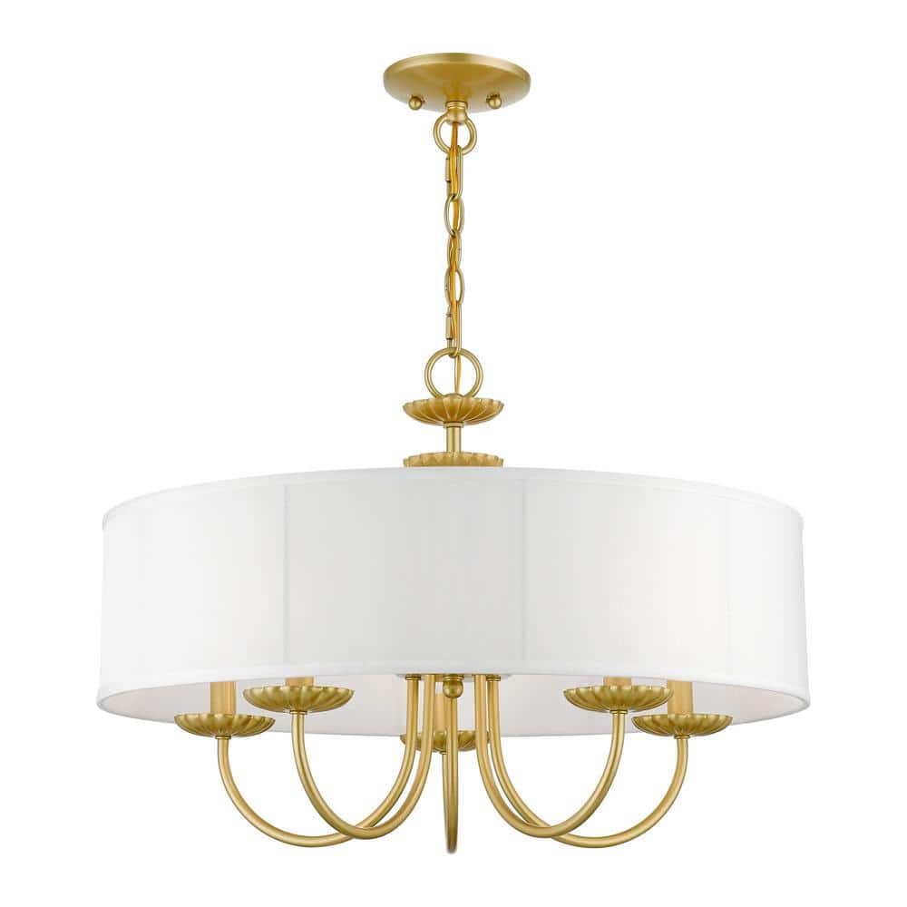 Brookdale Soft Gold 5-Light Pendant with Off-White Drum Shade
