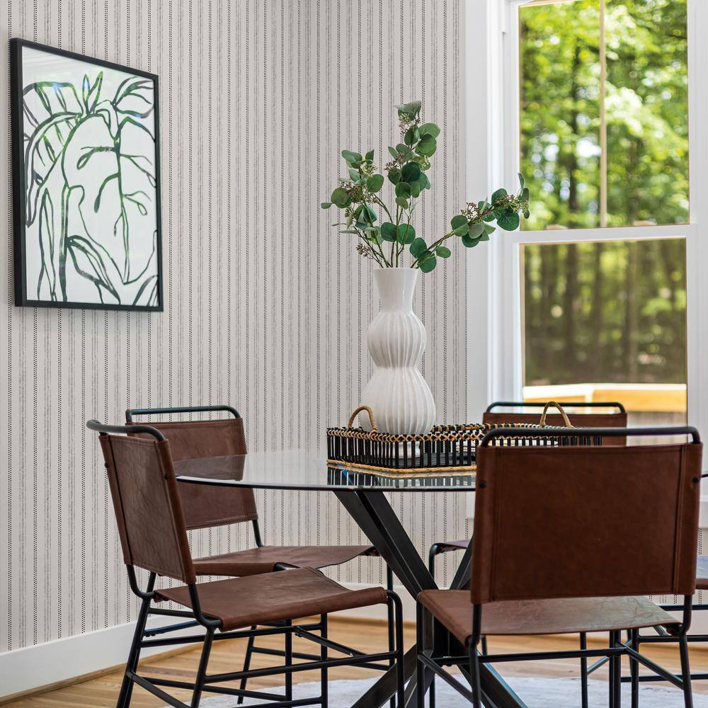 Charcoal and Cotton Nautical Stripe Peel and Stick Wallpaper