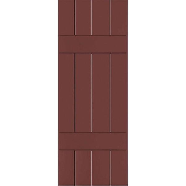 Ekena Millwork 15 in. x 41 in. Exterior Real Wood Pine Board and Batten Shutters Pair Cottage Red
