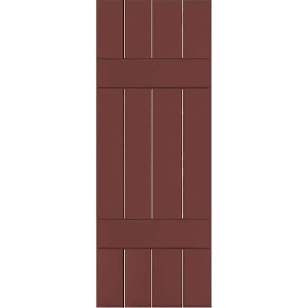 Ekena Millwork 15 in. x 60 in. Exterior Real Wood Sapele Mahogany Board and Batten Shutters Pair Cottage Red