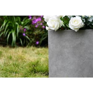 28 in. Tall Natural Concrete Lightweight Modern Tall Square Outdoor Planter