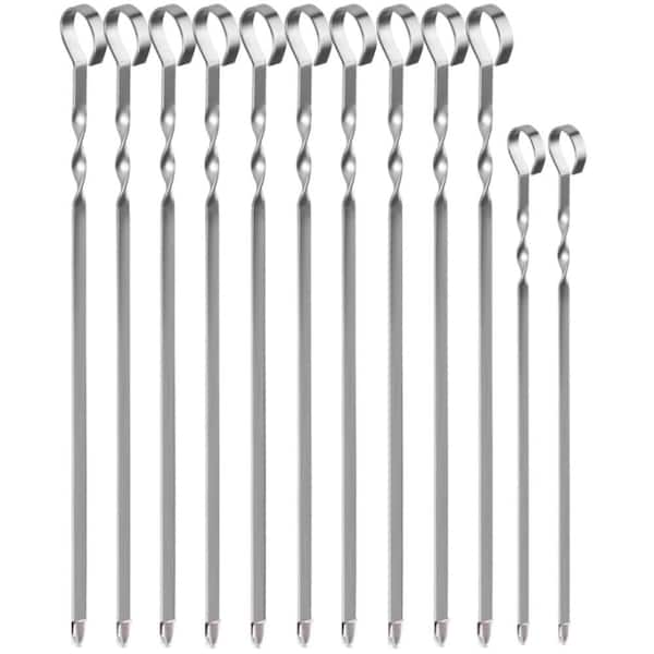Stainless Steel Kabob Skewers with Flat and Shish Kebab for Grilling, Meat, Chicken, Vegetable, and BBQ (12-Pack)