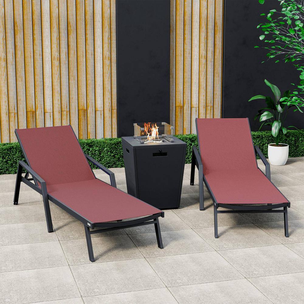 Marlin Burgundy Aluminum Outdoor Chaise Lounge Set with Fire Pit