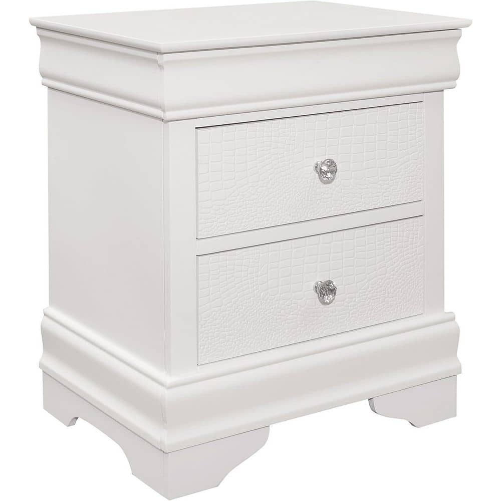 Crisp White 2 Drawer 21 in. W Nightstand with Sturdy Hardware and Ample Storage