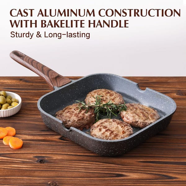 Esepony 9.5 in. Nonstick Aluminum Grill Pan for Stove Tops with