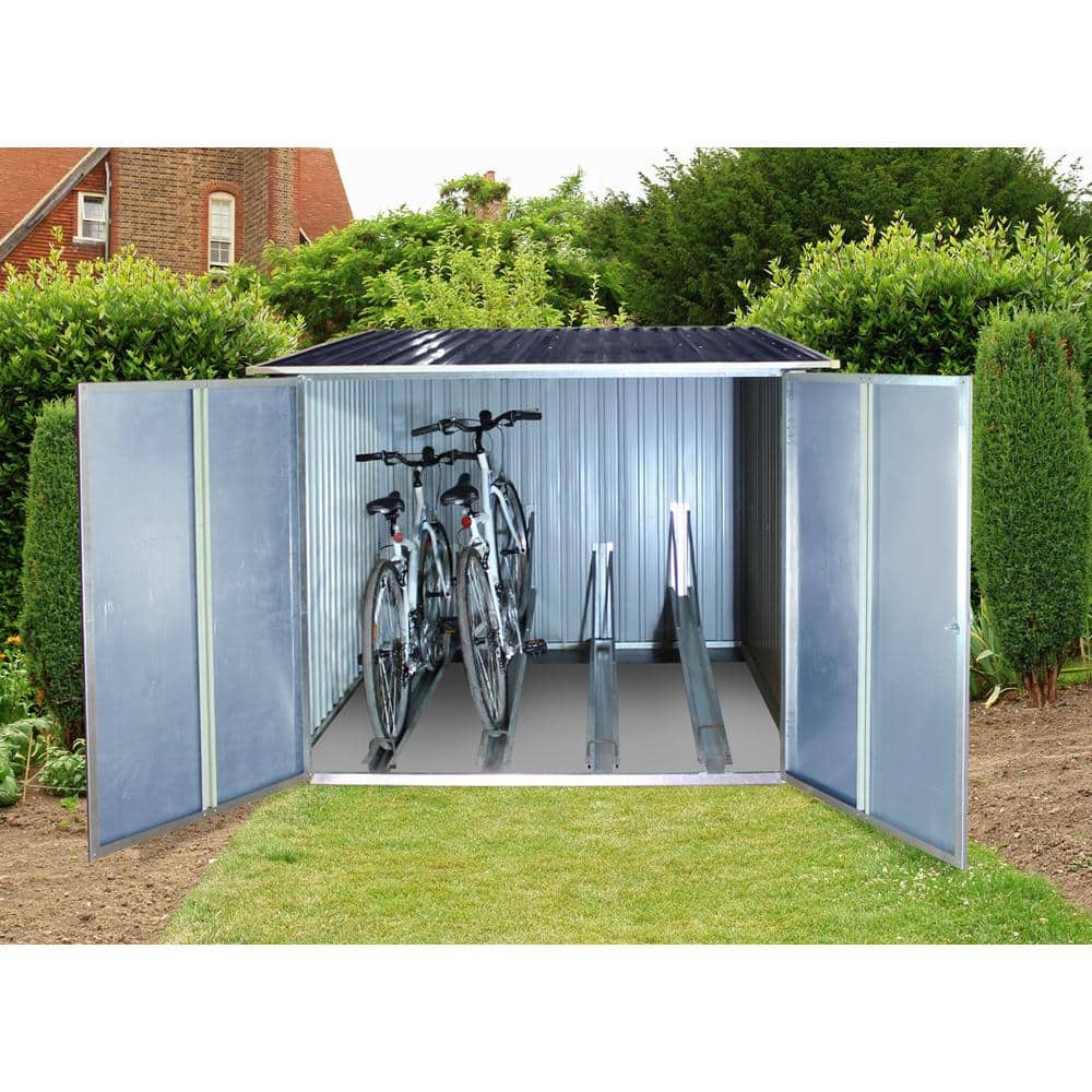 Anthracite and White Medium Metal Bicycle Storage Shed