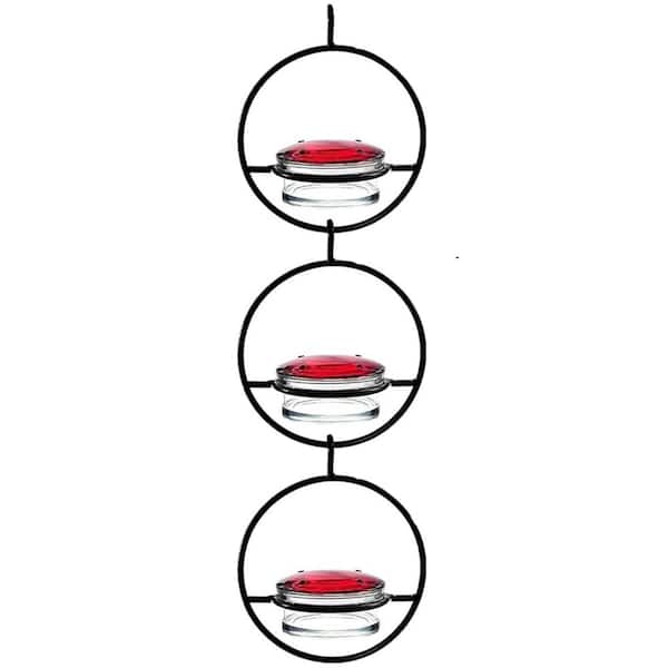 Misopily 3-Pieces Red Glass Metal Hanging Mount Hummingbird Food and Water Beautiful Circular Outdoor Hanging Hummingbird Feeder