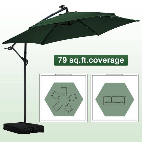 design patio umbrella 10 ft. Offset Umbrella with 360 Rotation Removable Tassel Design for Patio Garden Outdoor Shade -Green