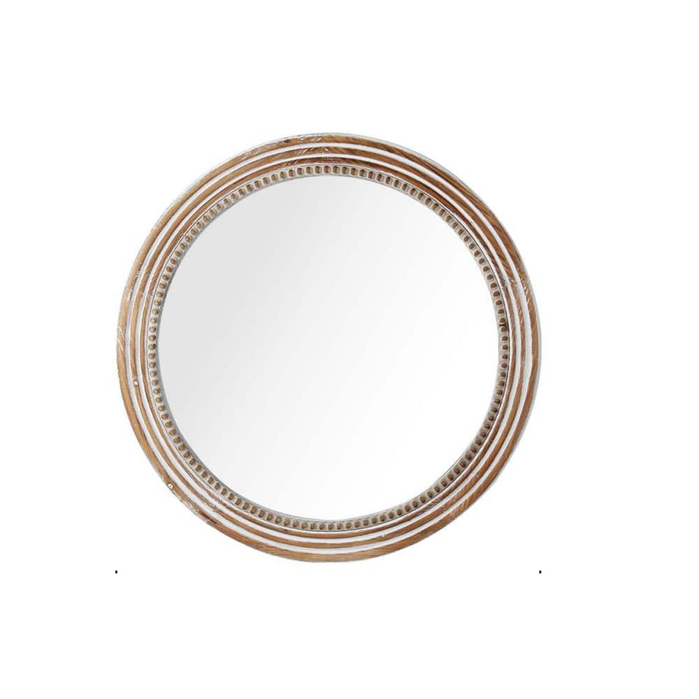 Natural Brown 24 in. W x 24 in. H Round Wood Framed Decorative Mirror for W