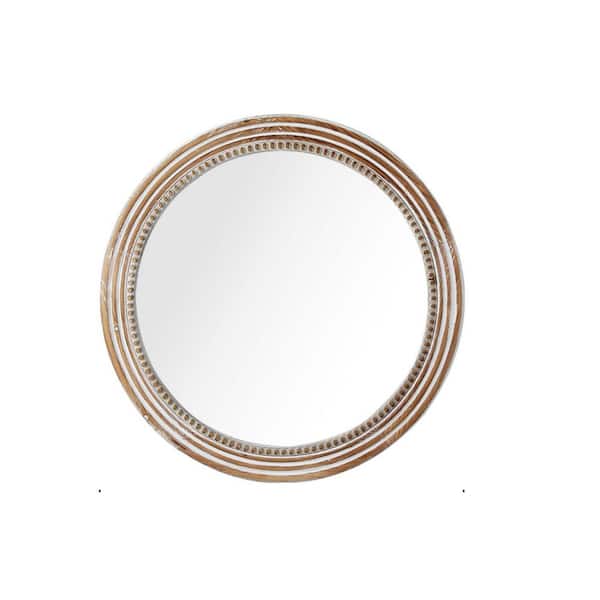 Unbranded Natural Brown 24 in. W x 24 in. H Round Wood Framed Decorative Mirror for Wall Decor, Bathroom, Living Room