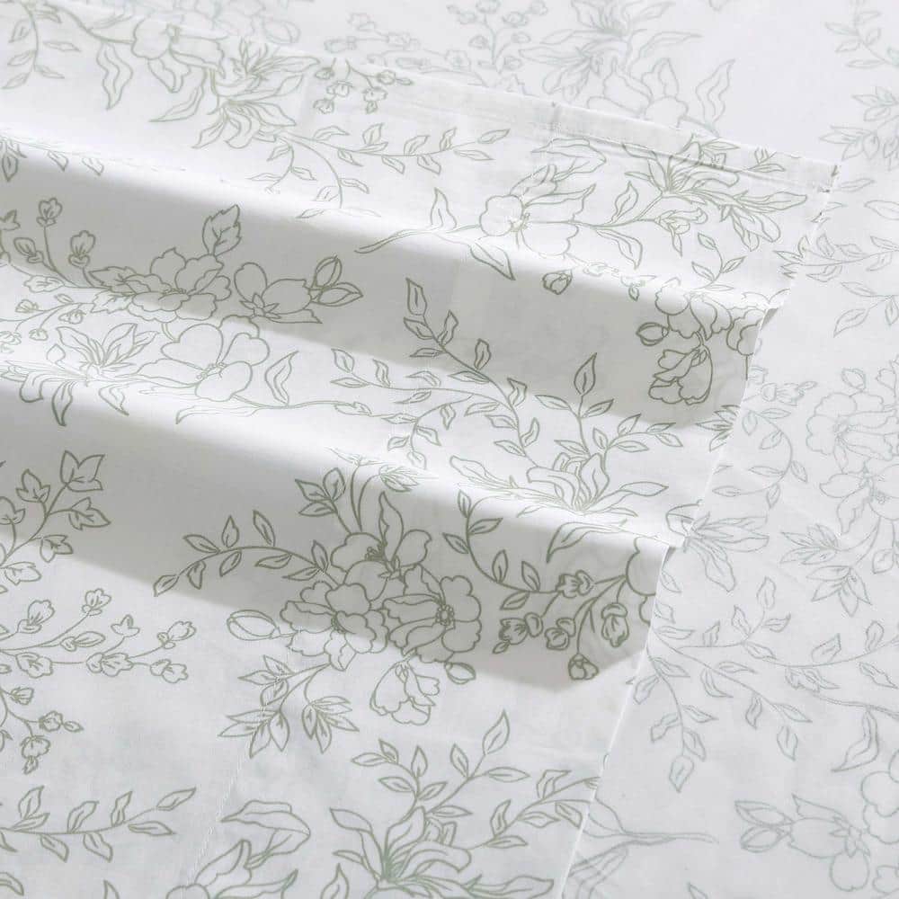 Hawley Floral Green Cotton Twin Sheet Set