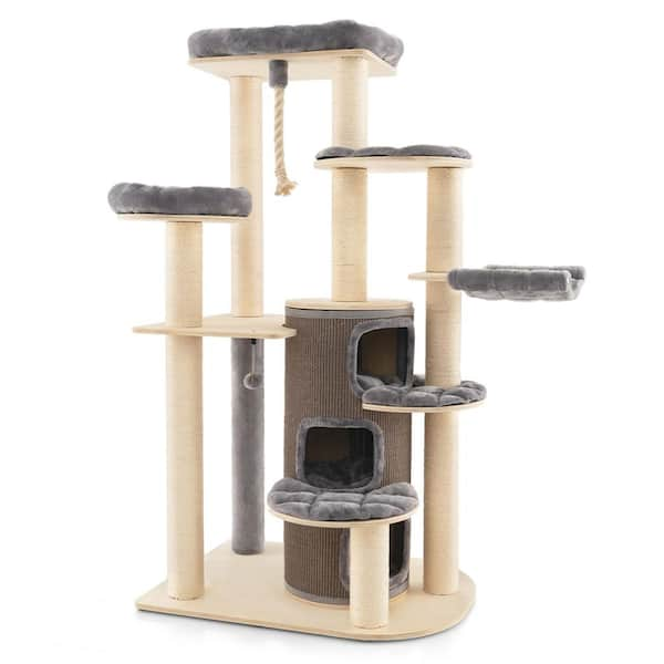 ANGELES HOME Gray Multi-Level Cat Tree with 3-story Cat Condo ...