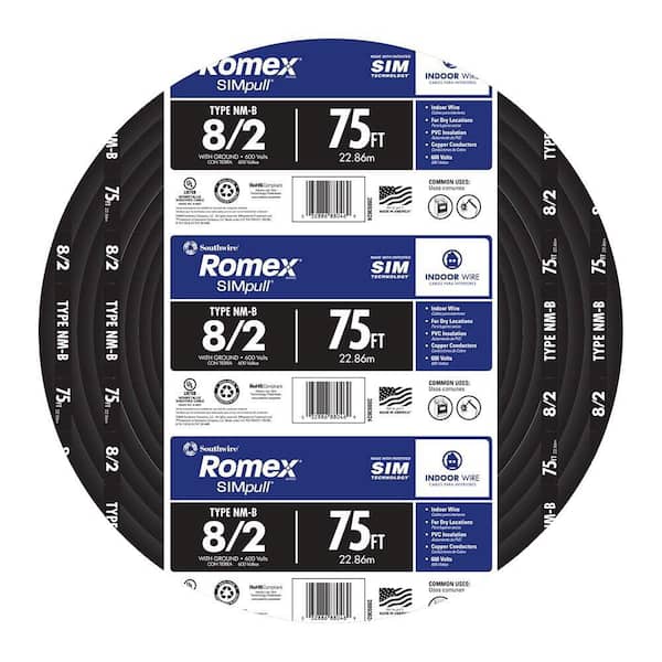 Southwire 75 ft. 8/2 Stranded Romex SIMpull CU NM-B W/G Wire