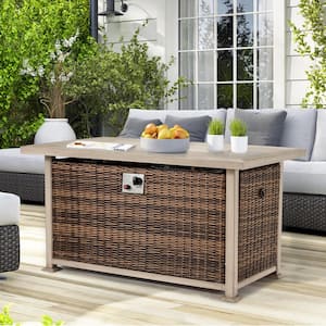 50 in. Brown Rectangular Wicker Outdoor Fire Pit Table