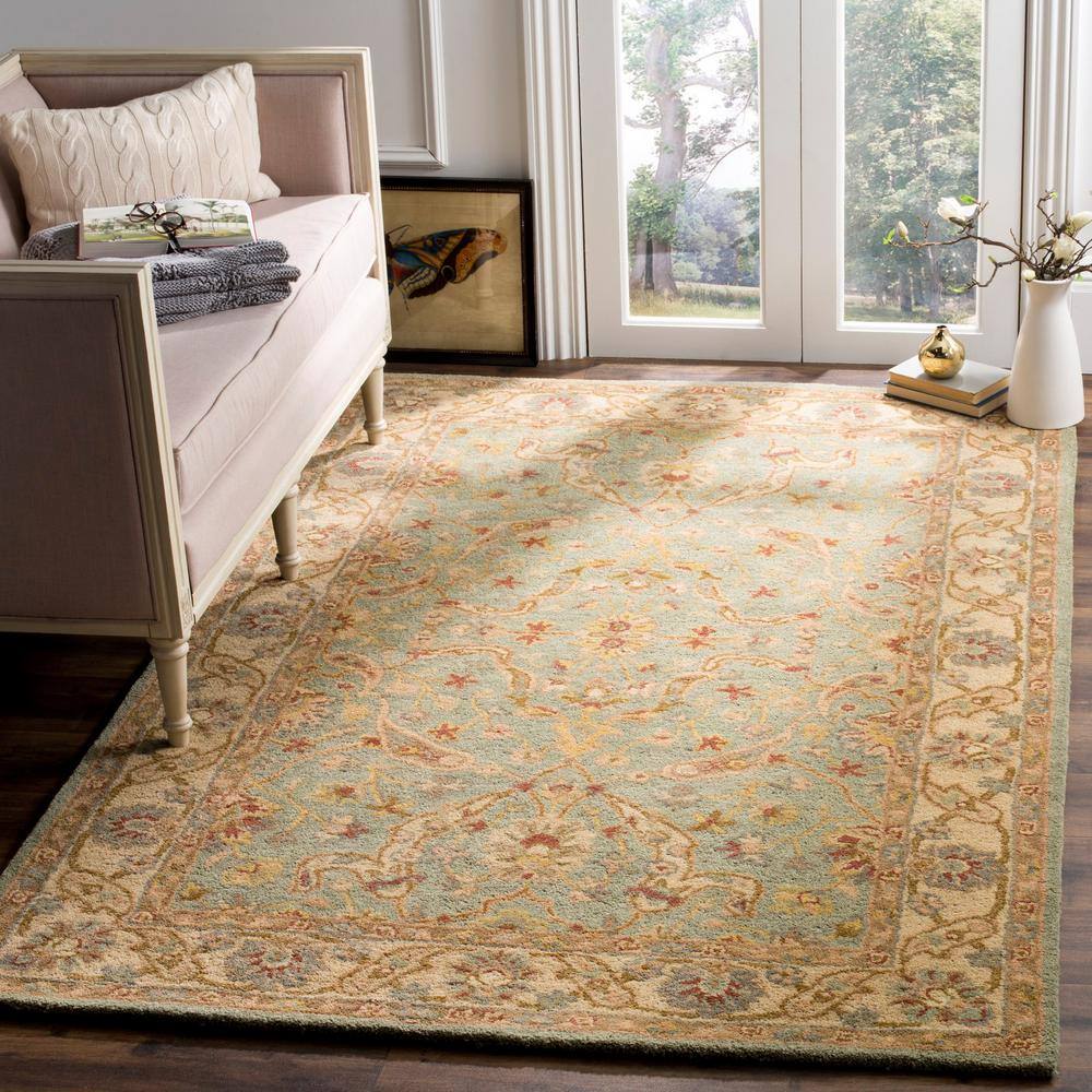 Teal and Beige Hand-Tufted Wool Area Rug, 3' x 5'