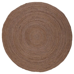 Natural Fiber Brown 3 ft. x 3 ft. Circles Solid Color Round Area Rug