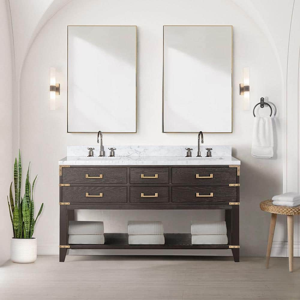 Lexora Irvington 60 In W X 22 In D Brown Oak Double Bath Vanity 