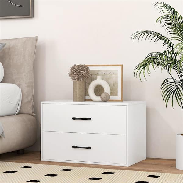 2-Drawer White Chest of Drawers 12 in. D x 24 in. W x 16 in. H