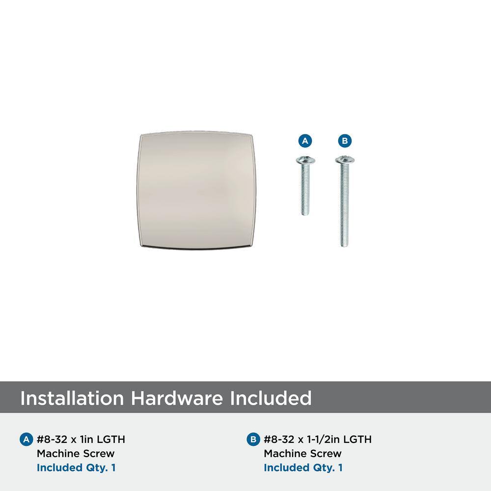 Polished Nickel Square Cabinet Knob with Mounting Hardware