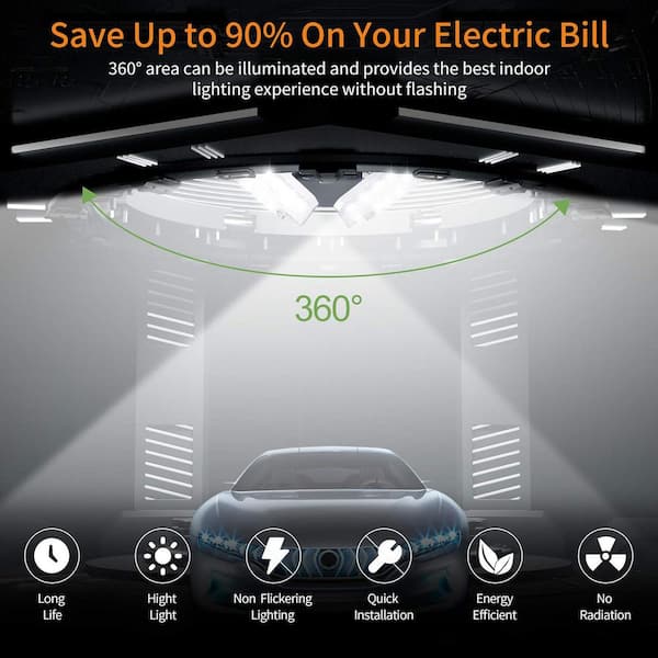 0.88 ft.140 W Silver 18500 Lumens Deformable Shop Light, 6000K Daylight With Deformable Three Panels for Workshop,2 Pack