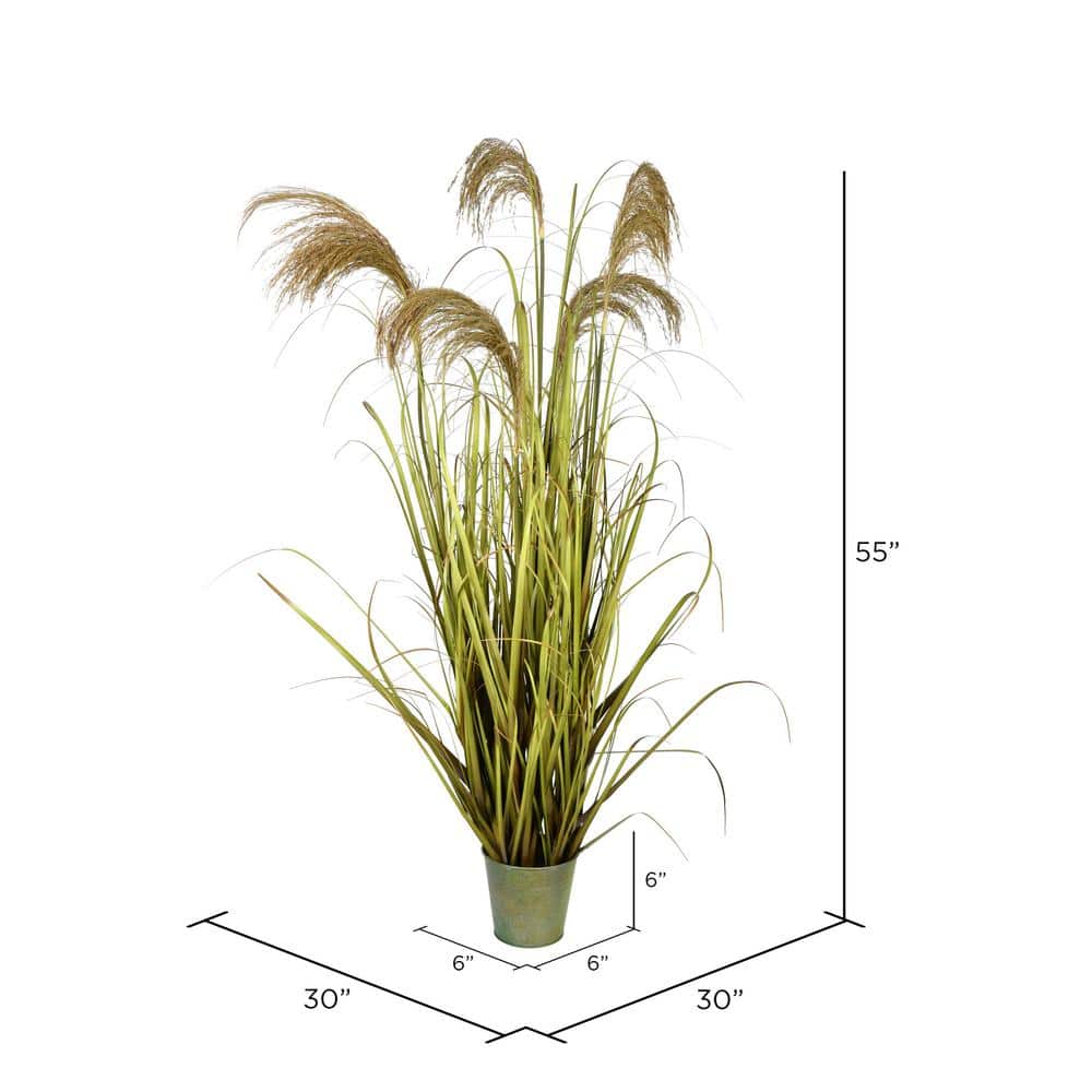 55" Green and Natural PVC Grass in Metal Pot