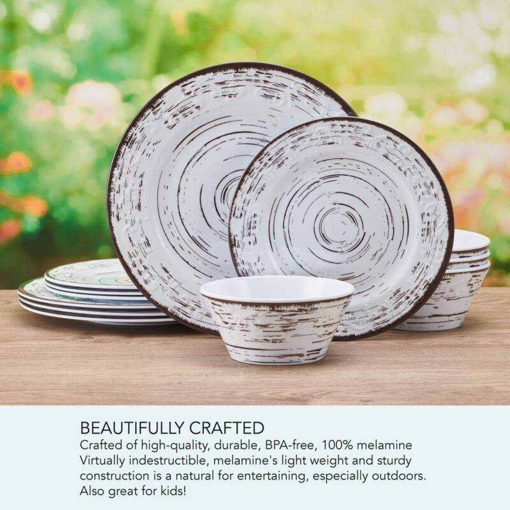 Rustic White Melamine Outdoor Dinnerware Set, Service for 4