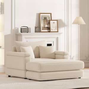 43.3 in. Comfy Square Arm Polyester Corduroy Rectangle Single Sofa Deep Seat Couch with Toss Pillows and Ottoman, Beige
