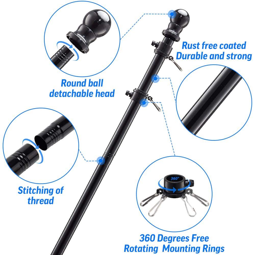 6 ft Black Corrosion-Resistant Steel Garden Flagpole