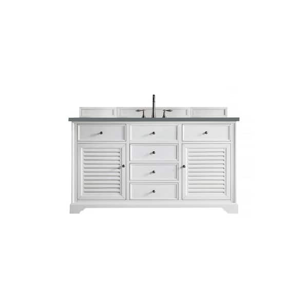 James Martin Vanities Savannah 60.0 in. W x 23.5 in. D x 34.3 in. H Bathroom Vanity in Bright White with Cala Blue Quartz Top