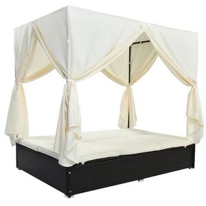 Plastic Wicker Outdoor Day Bed with Beige Cushions and Canopy