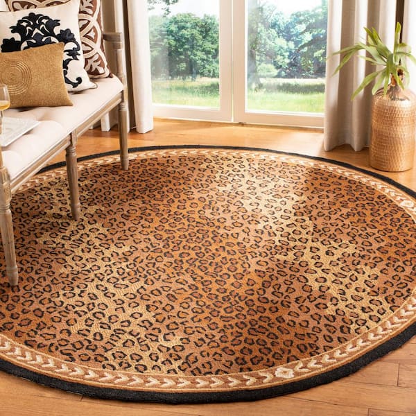 Chelsea 10 ft. x 10 ft. Round Black/Brown Border Animal Print Area Rug